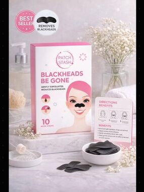 Patch Stash BLACKHEADS BE GONE Charcoal Pore Strip– 10 Count, Deep Cleansing Bla